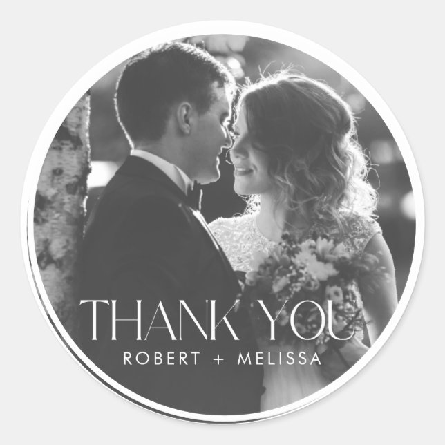Sticker Rond Elégant jour de mariage Photo Merci Favor (Devant)