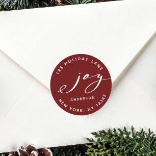 Sticker Rond Elegant Joy Red & White Christmas Retour Adresse
