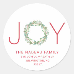Sticker Rond Elegant Joy Wreath Christmas Return Adresse
