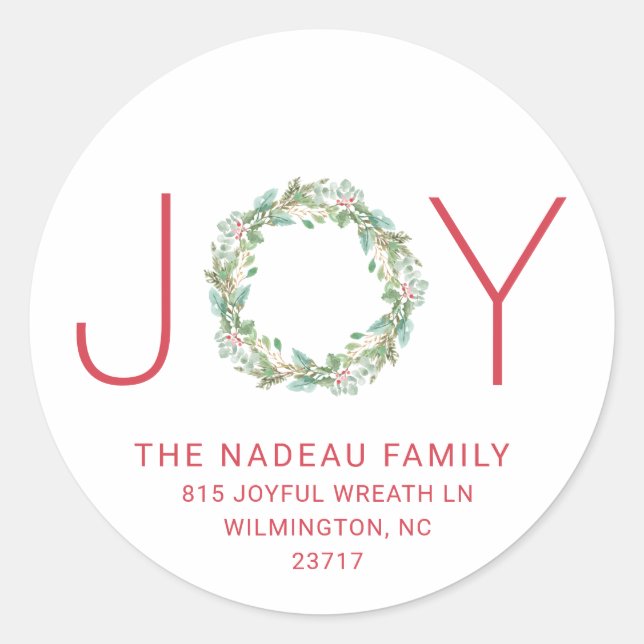 Sticker Rond Elegant Joy Wreath Christmas Return Adresse (Devant)
