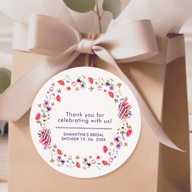 Sticker Rond Elegant Lavender Wildflower Books Bridal Shower (Créateur téléchargé)
