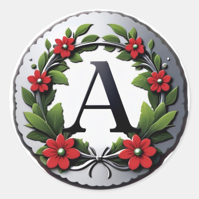 Sticker Rond Elegant Letter A Monogram (Devant)