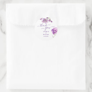 Sticker Rond Elégant Lilac Purple Aquarelle Mariage Floral