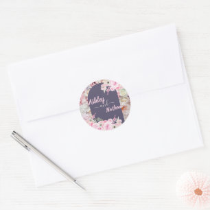Sticker Rond Élégant Lilac Purple Arc Floral mariage été