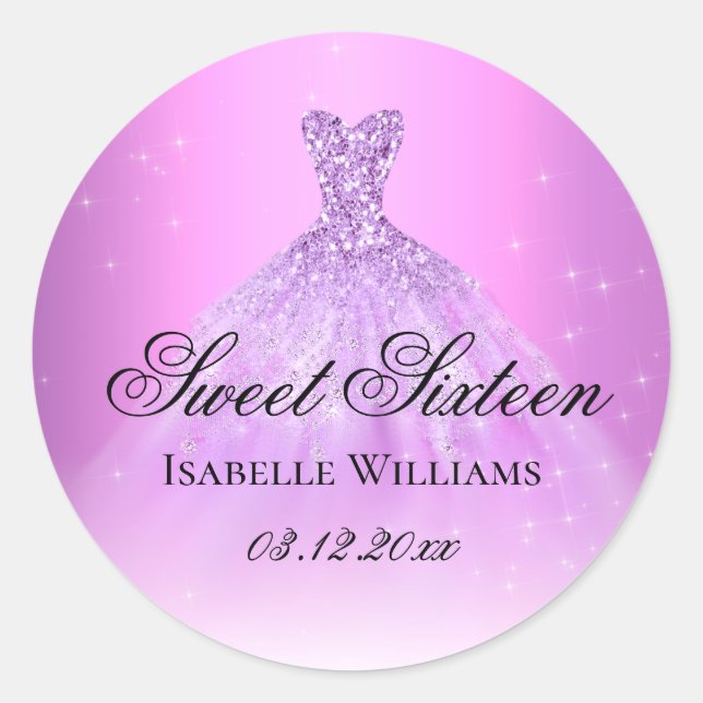Sticker Rond Élégant Lilac Purple Sweet 16 (Devant)