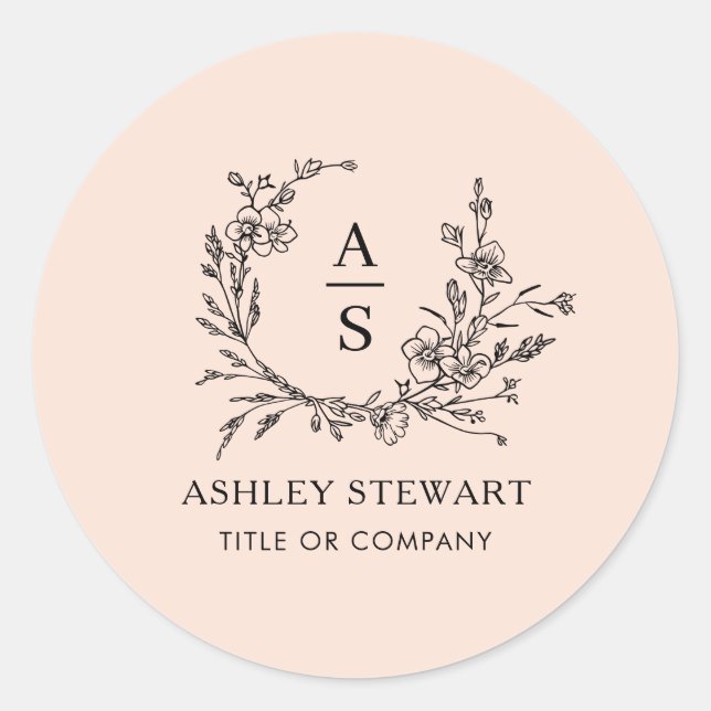 Sticker Rond Élégant Logo Monogram Moderne Peach Soft (Devant)