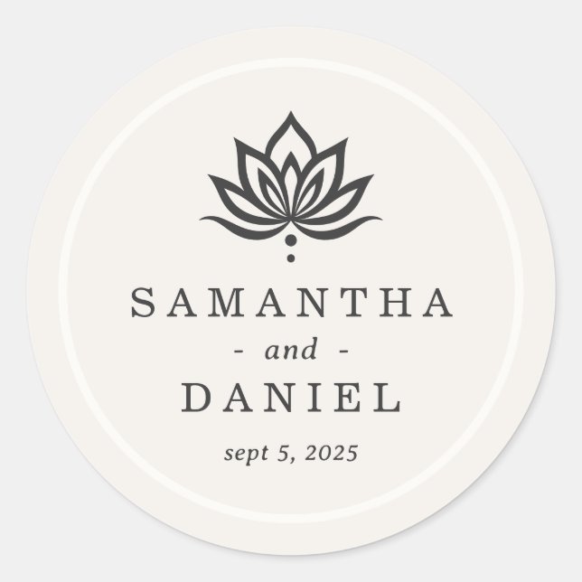 Sticker Rond Élégant lotus fleur lumière ivoire neutre (Devant)