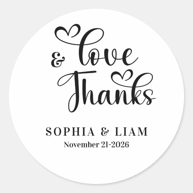 Sticker Rond Elegant Love and Thanks Script Wedding (Devant)