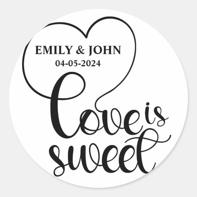 Sticker Rond Elegant Love Is Sweet calligraphy Heart (Devant)