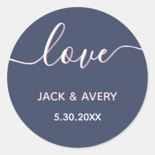 Sticker Rond Elegant Love Script Marine & Blush Mariage Date