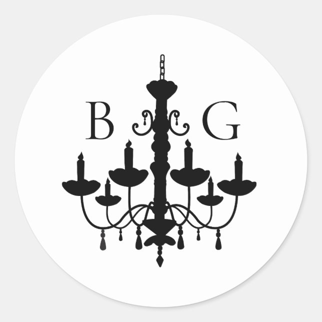 Sticker Rond Élégant lustre noir blanc Mariage (Devant)
