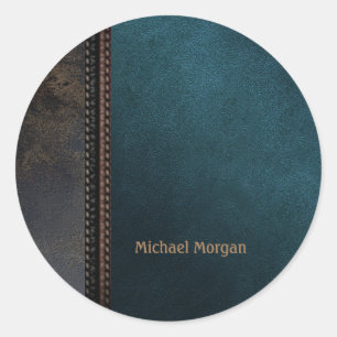 Sticker Rond Élégant luxe vert marron aspect cuir