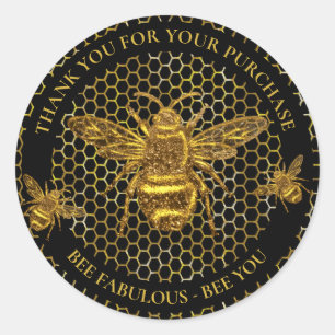 Sticker Rond Elégant Luxueux Black Gold Queen Bee Merci