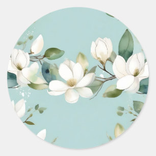 Sticker Rond Elégant Magnolia et Garland verdoyant