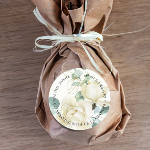 Sticker Rond Élégant Magnolia Eucalyptus Merci Mariage