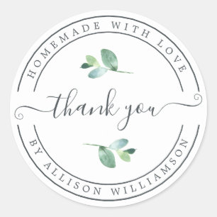 Sticker Rond Elégant Maison faite avec amour noir Merci blanc