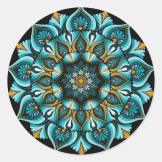 Sticker Rond Elégant Mandala bleu | Boho de géométrie sacrée | 