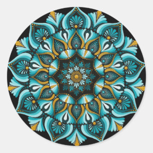 Sticker Rond Elégant Mandala bleu   Boho de géométrie sacrée   