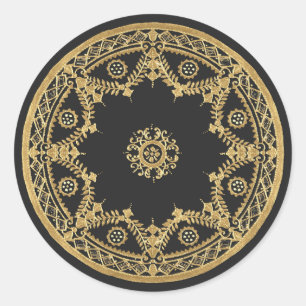 Sticker Rond Elégant mandala noir et or