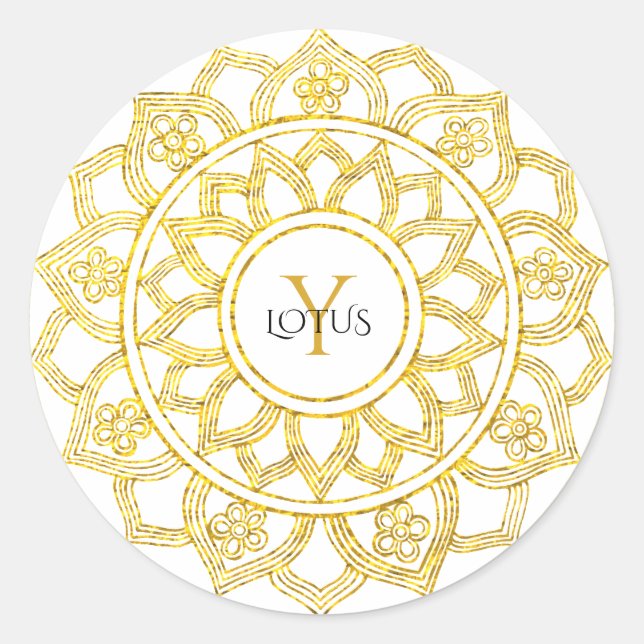 Sticker Rond Elégant Mandala or Monogram Lotus Floral (Devant)