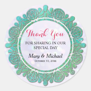 Sticker Rond Élégant Mandala Turquoise Moderne Brillante Merci