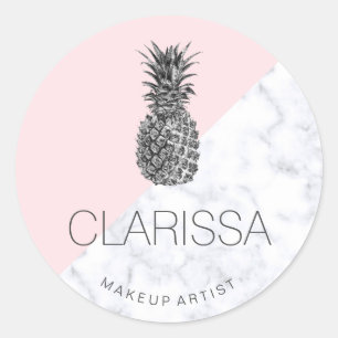 Sticker Rond Élégant maquillage moderne en ananas rose argent