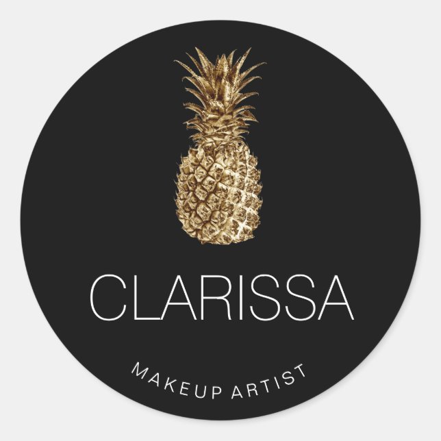 Sticker Rond Élégant maquillage noir d'ananas en or moderne (Devant)