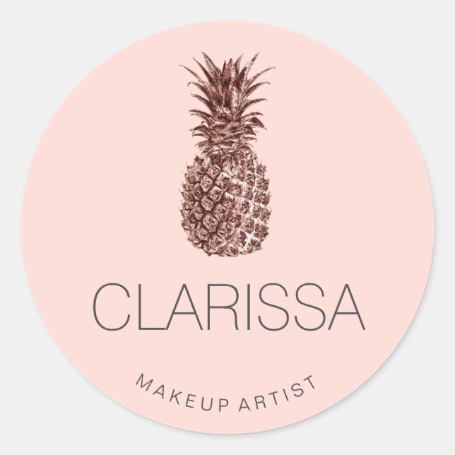 Sticker Rond Élégant maquillage rose ananas rose moderne (Devant)