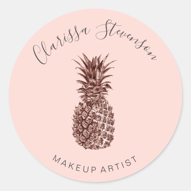 Sticker Rond Élégant maquillage rose ananas rose moderne (Devant)