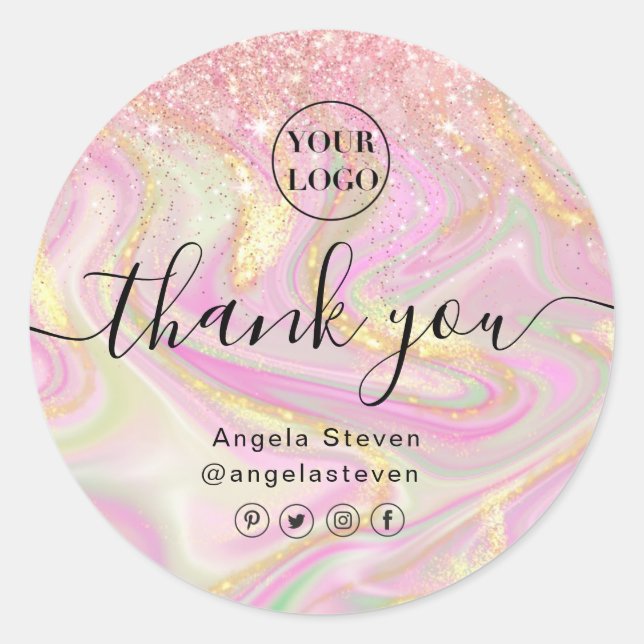 Sticker Rond élégant marbre rose chic or parties scintillant cl (Devant)