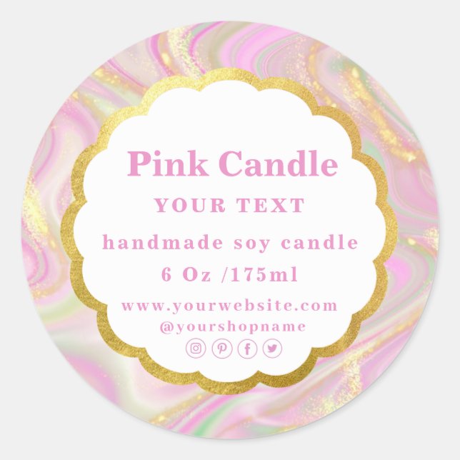 Sticker Rond Elégant marbre rose chic parties scintillant or ét (Devant)