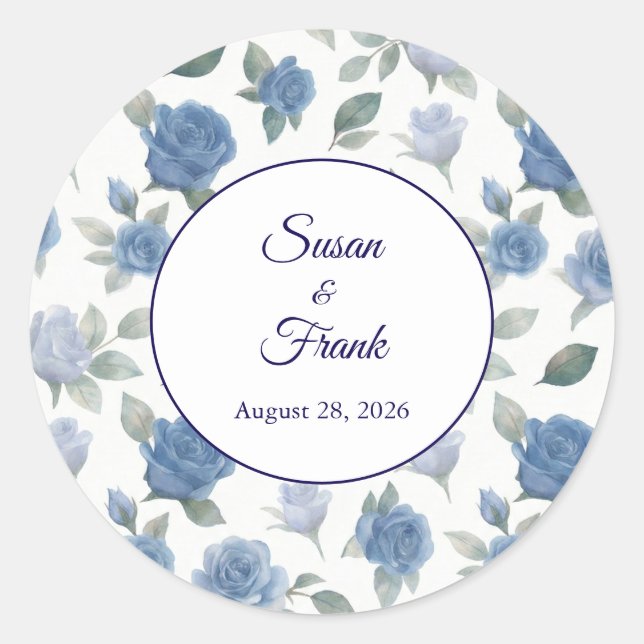 Sticker Rond Élégant mariage aquarelle rose bleu français (Devant)