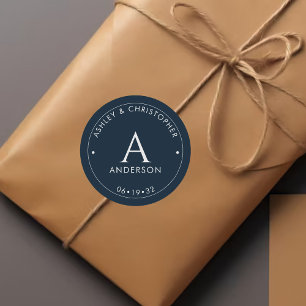 Sticker Rond Élégant Mariage bleu marine moderne