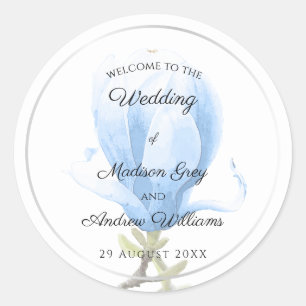 Sticker Rond Élégant Mariage Blue Magnolia