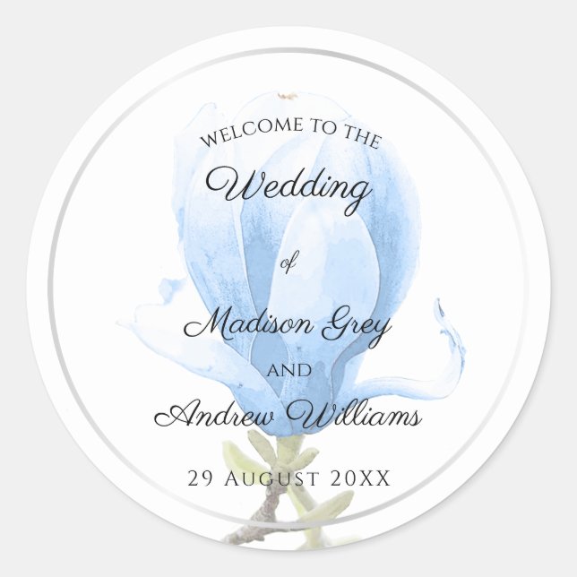 Sticker Rond Élégant Mariage Blue Magnolia (Devant)