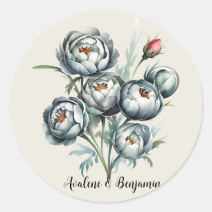 Sticker Rond Elégant mariage Bouquet vert et gris