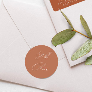 Sticker Rond Élégant Mariage Calligraphié en Terre Cuite Rustiq