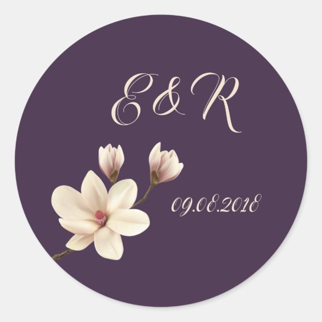 Sticker Rond Élégant Mariage Chic Magnolia (Devant)