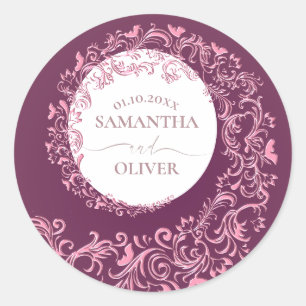 Sticker Rond Elégant Mariage damassé Beige