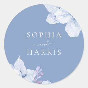 Sticker Rond Elégant Mariage d'aquarelle bleu-floral
