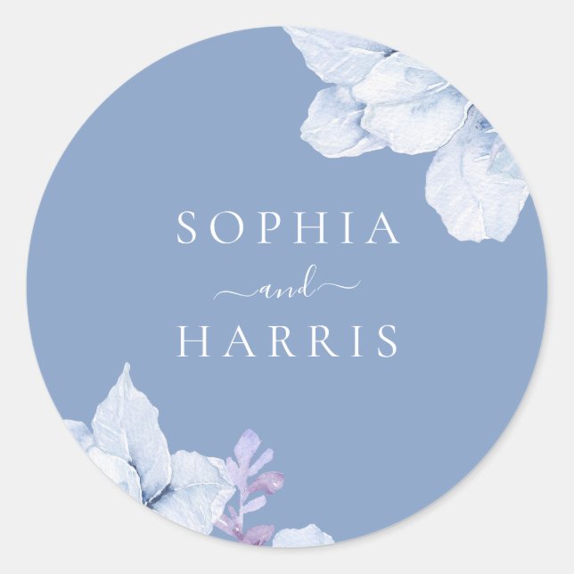 Sticker Rond Elégant Mariage d'aquarelle bleu-floral (Devant)