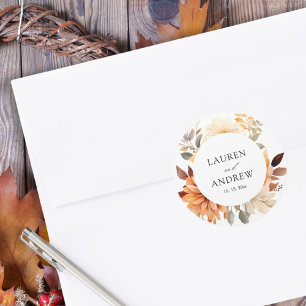 Sticker Rond Elégant Mariage d'aquarelle d'automne