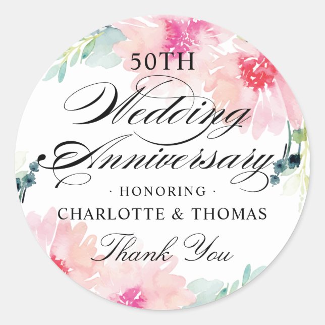 Sticker Rond Elégant Mariage d'aquarelle rose (Devant)