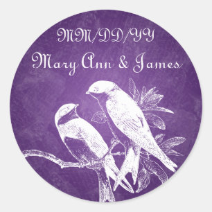 Sticker Rond Elégant mariage Date Inséparables pourpre