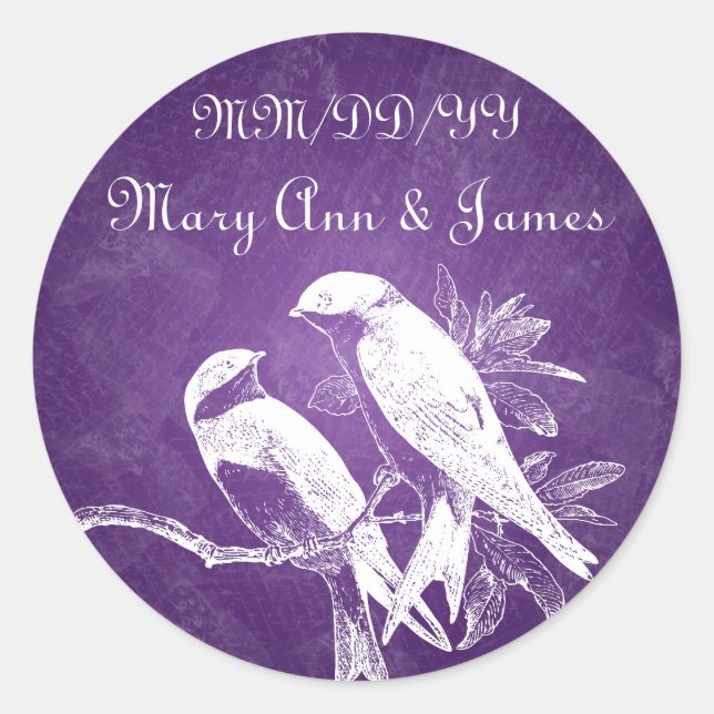 Sticker Rond Elégant mariage Date Inséparables pourpre (Devant)