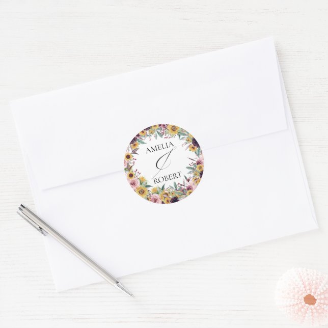 Sticker Rond Elégant Mariage de automne floral rustique de tour (Enveloppe)