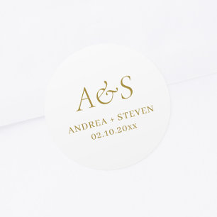 Sticker Rond Élégant Mariage de Champagne Monogram Gold