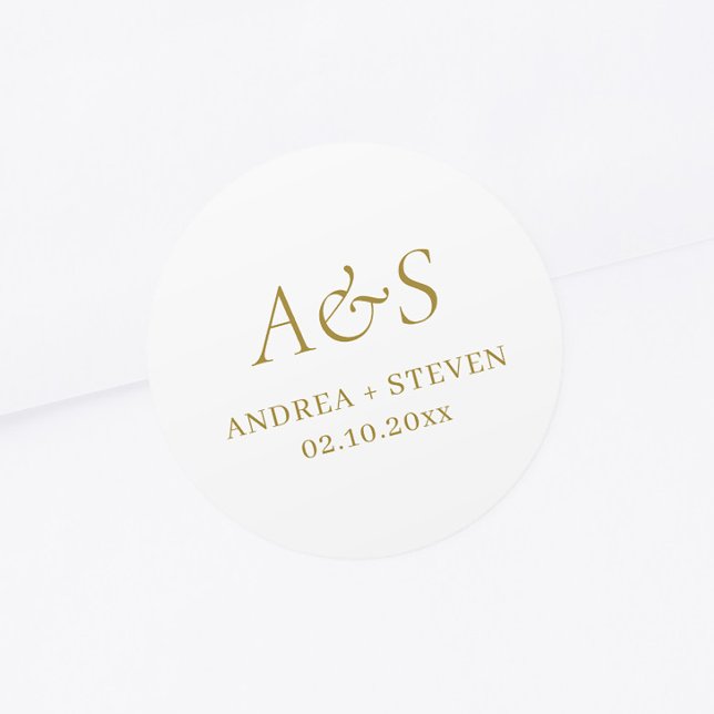 Sticker Rond Élégant Mariage de Champagne Monogram Gold (Créateur téléchargé)