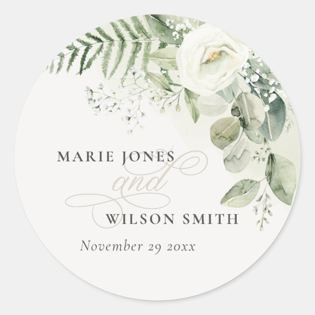 Sticker Rond Elégant Mariage de feuillage de Ferne Eucalyptus (Devant)