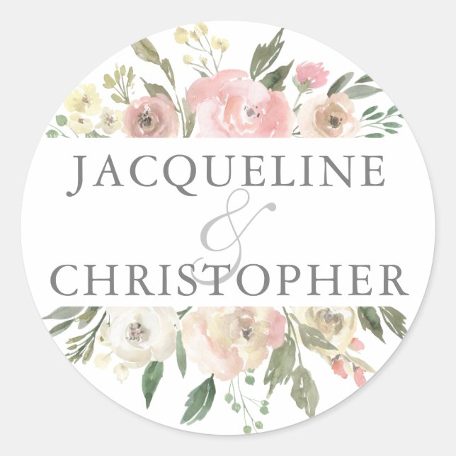 Sticker Rond Élégant Mariage de feuille de  floral de pivoine r (Devant)